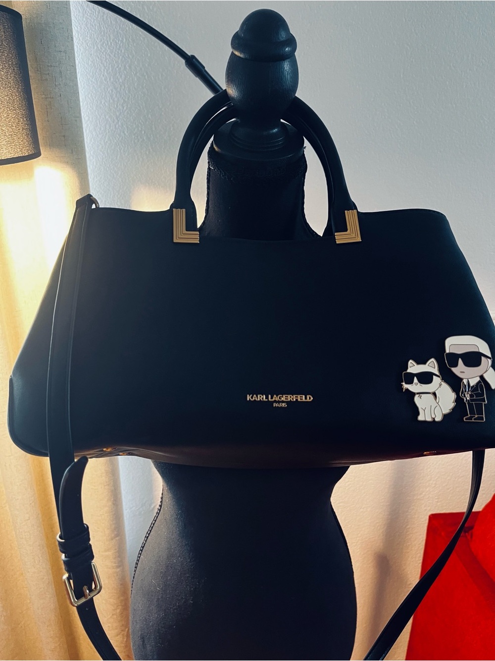 Karl Lagerfeld Black Satchel with Character Pin - Picture 4 of 6
